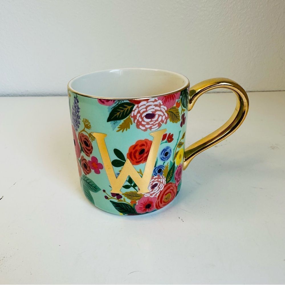 Anthropologie Rifle‎ Paper Company Floral Initial W Mug 16 Oz